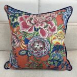 Flowers in Blue and Orange Pillow