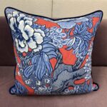 Florals in Blue and Grapefruit Pillow
