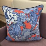 Florals in Blue and Grapefruit Pillow - Image 3