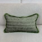 Green and Tan Stripe w/ Fringe Lumbar Pillow