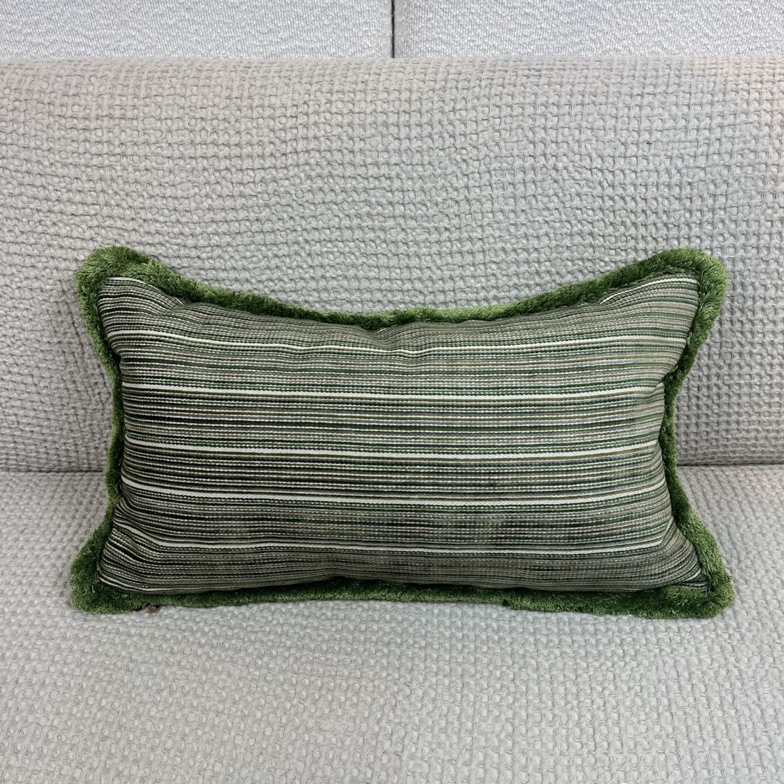 img_7478 Green and Tan Stripe w/ Fringe Lumbar Pillow - Image 1