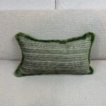 Green and Tan Stripe w/ Fringe Lumbar Pillow - Image 2