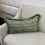 Green and Tan Stripe w/ Fringe Lumbar Pillow - Image 3