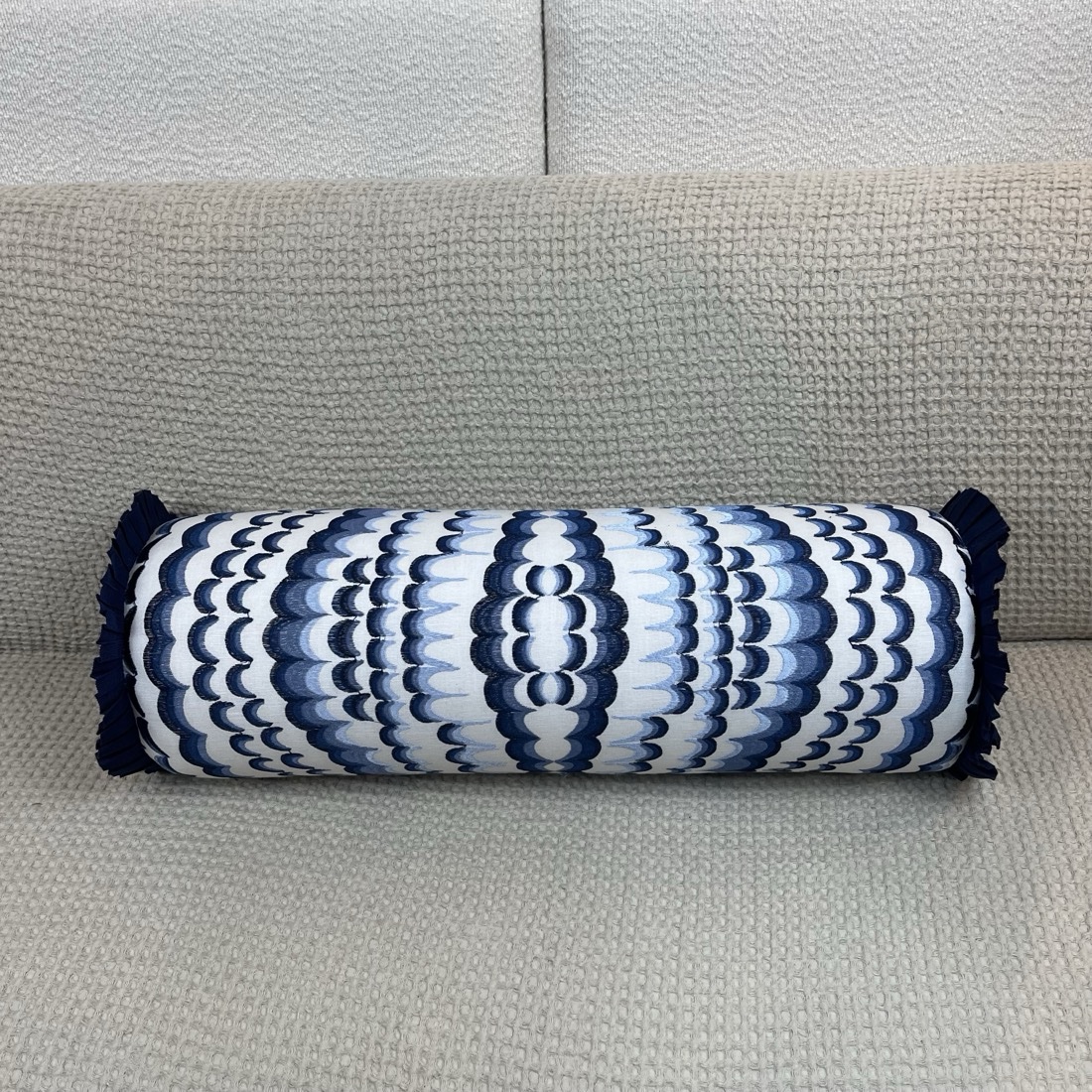 img_7508 Blue Scallops Bolster Pillow - Thibaut - Image 1