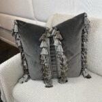 Velvet w/ Tassels in Silver and Gray Pillow - Image 3