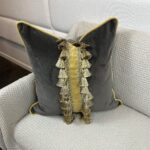 Velvet w/ Tassels in Gold and Gray Pillow - Image 3